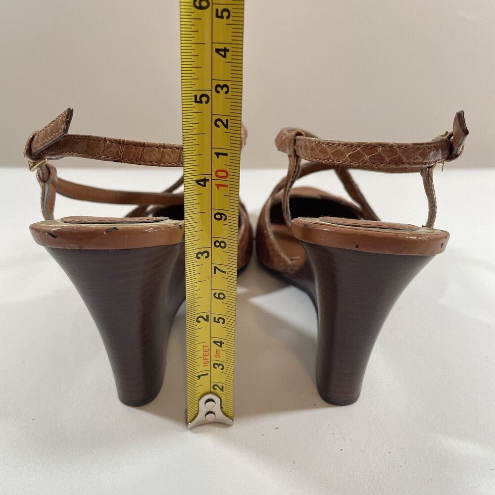 Womens Size 6 Ralph Lauren Brown Slingback Closed Toe Wedge Heel Snakeskin - Picture 8 of 16